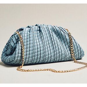 Anthropologie Blue Woven Clutch with Gold Chain